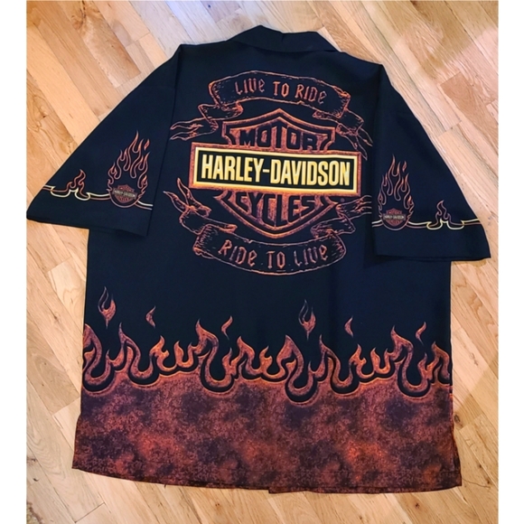 New Vintage 90s Harley Davidson Flame Live To Ride Ride To Live Shirt Black XL - Picture 10 of 10
